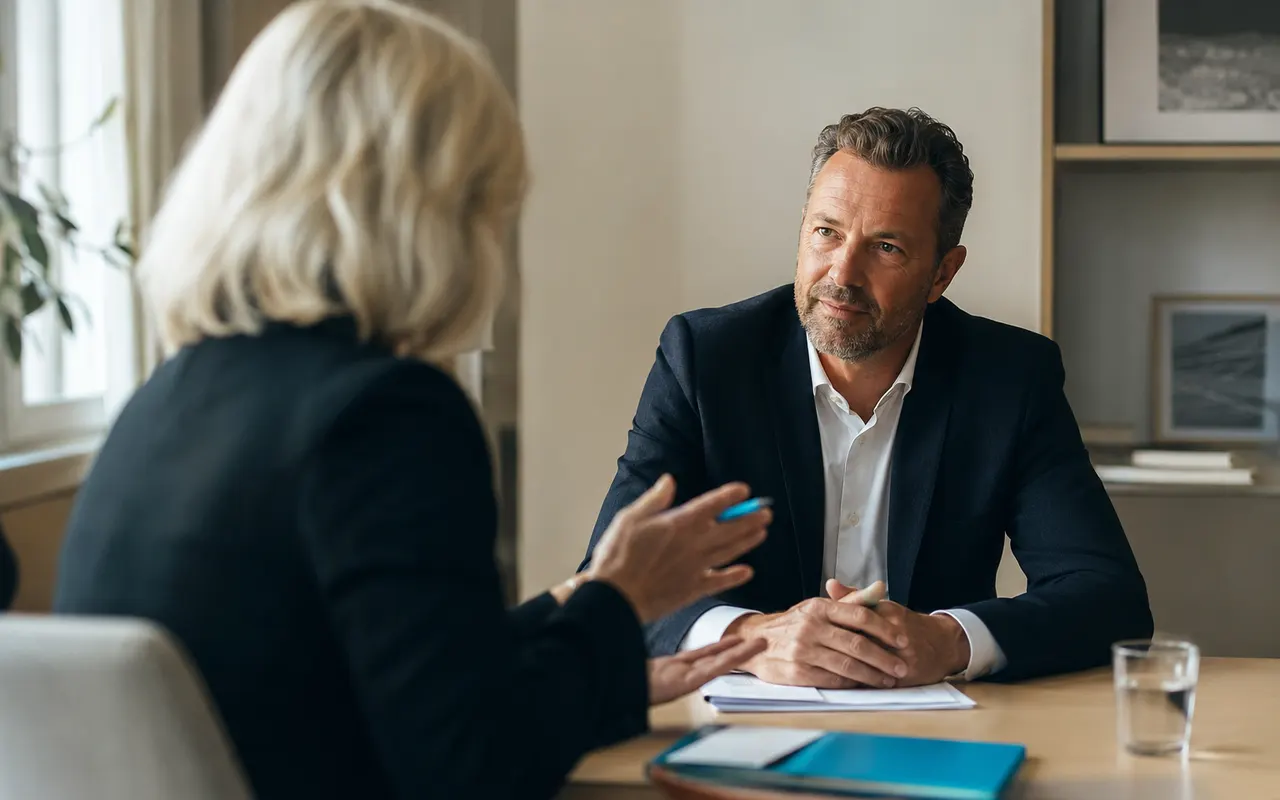 Un échange professionnel posé autour d’une offre